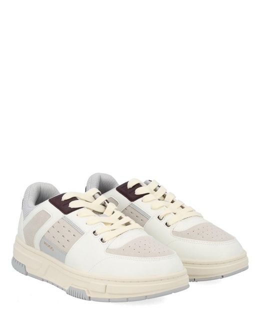 HUGO White Solid Lace-Up Sneakers for men