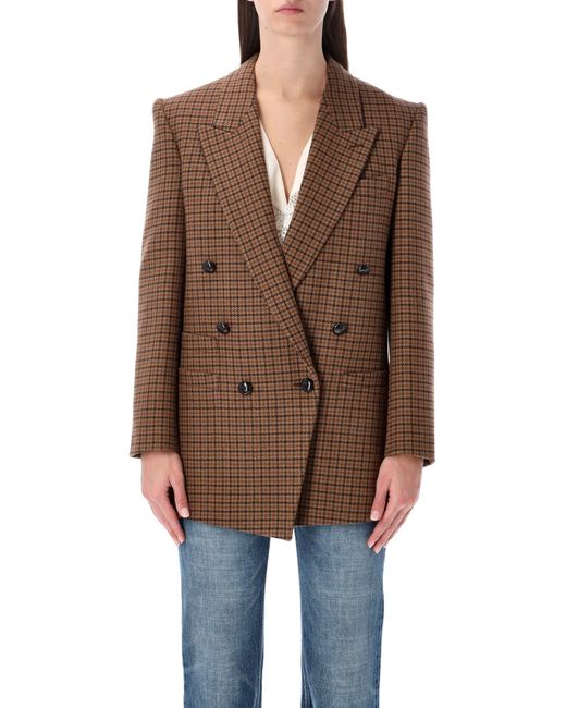Chloé Brown Double-breasted Houndstooth Wool Blazer