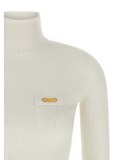 Elisabetta Franchi Elisabetta -franchi Geribbeld Turtleneck -trui in het White