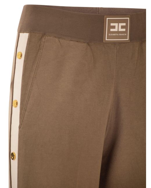 Elisabetta Franchi Brown Knitted Trousers With Shiny Viscose Stripes