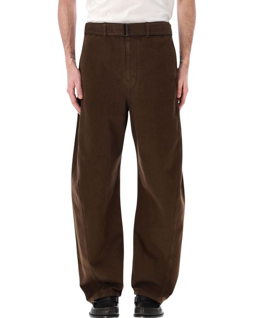 Lemaire Brown Belted Twisted Twill Trousers for men