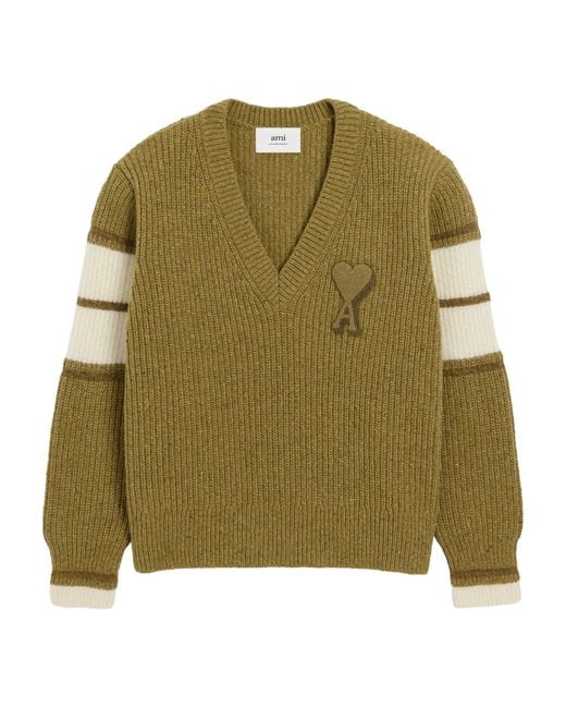 AMI Green Wool College Sweater