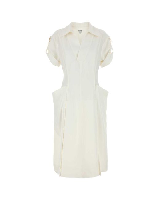 Bottega Veneta White Viscose And Linen Dress