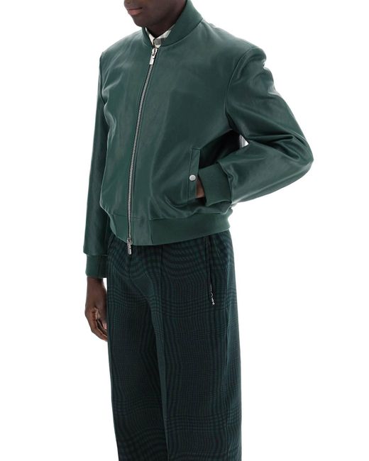 Burberry Green Leather Bomber Jacket for men