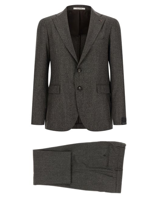 Tagliatore Black Micro Houndstooth Pattern Wool Suit With Blazer And Tailored Pants for men