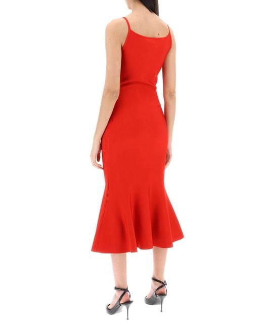 Alexander McQueen Breid Midi -jurk In Zeven in het Red