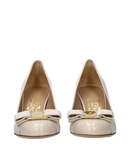 Ferragamo Metallic Carla /Bone Patent Leather Pumps