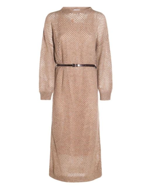 Brunello Cucinelli Natural Midikleid Aus Strick