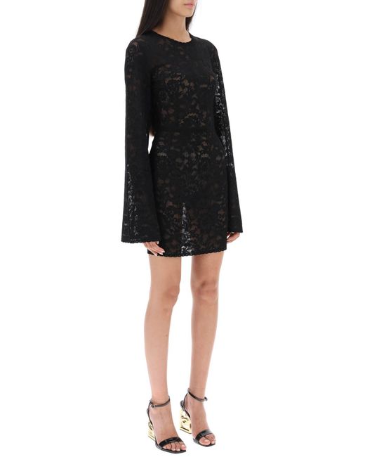 Dolce & Gabbana Mini Dress In Floral Openwork Knit in het Black
