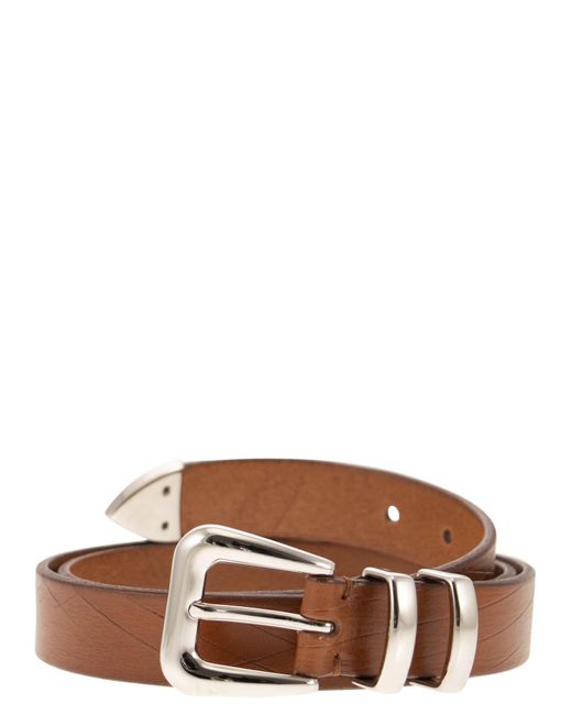 Cinturón rayado de cuero con punta Brunello Cucinelli de hombre de color Brown