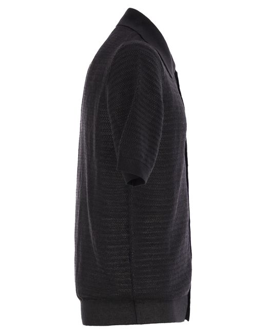 Cárdigan Polo en lino y hilo de algodón Peserico de hombre de color Black