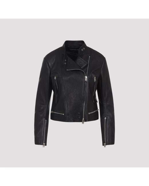 Tom Ford Black Lamb Leather Biker Jacket With Zipped Cuffs