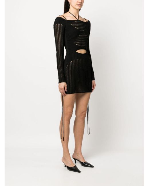 ANDREADAMO Gesnit Geribbelde Mini -jurk in het Black