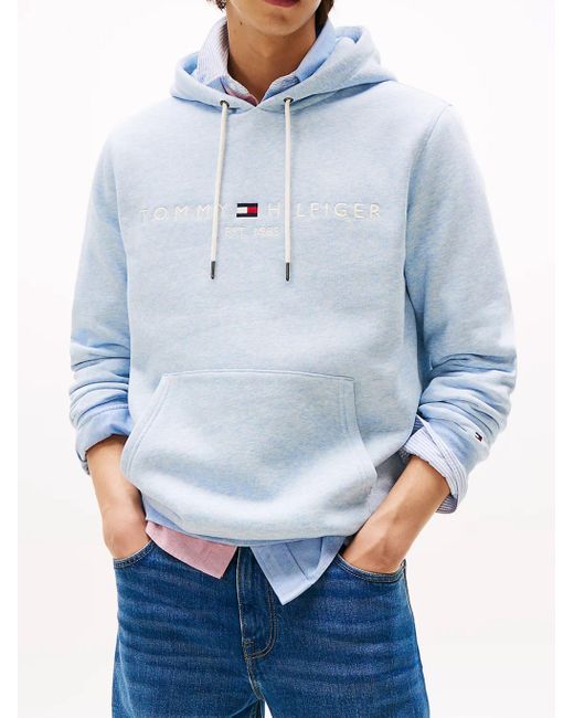 Tommy Hilfiger Blue Felpa Con Cappuccio E Logo Ricamato