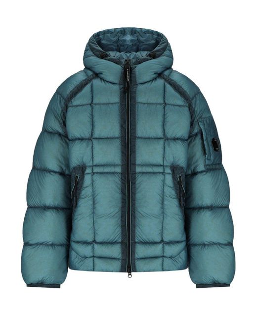 C.P. Company D.d.-shell Aegean Blue Hooded Down Jacket in Green