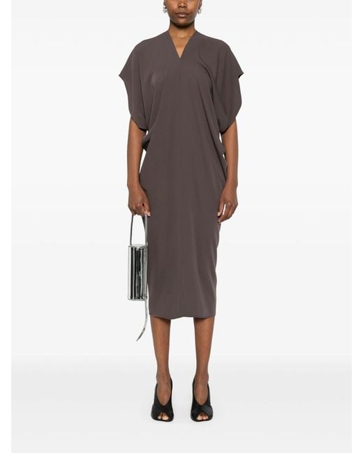 MM6 by Maison Margiela Gray Draped Midi Dress With V-Neckline
