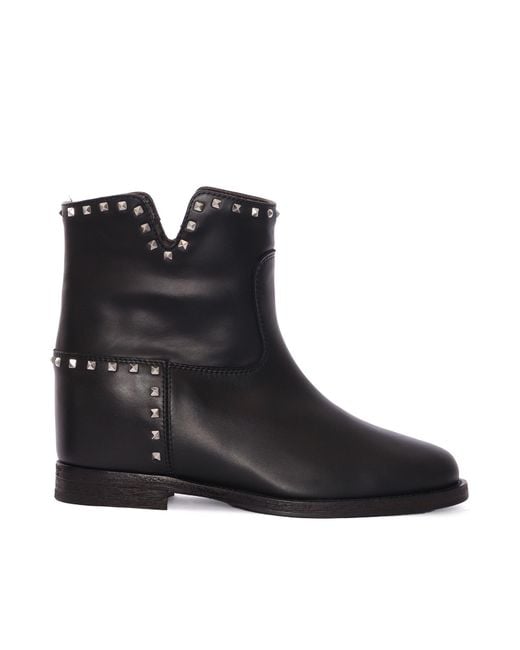 Via Roma 15 Black Ankle Boots With Vent Leather Sole Rubber Booties