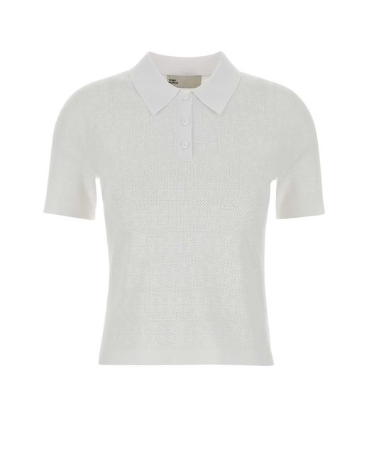 Tory Burch White Pointelle Viscose Polo