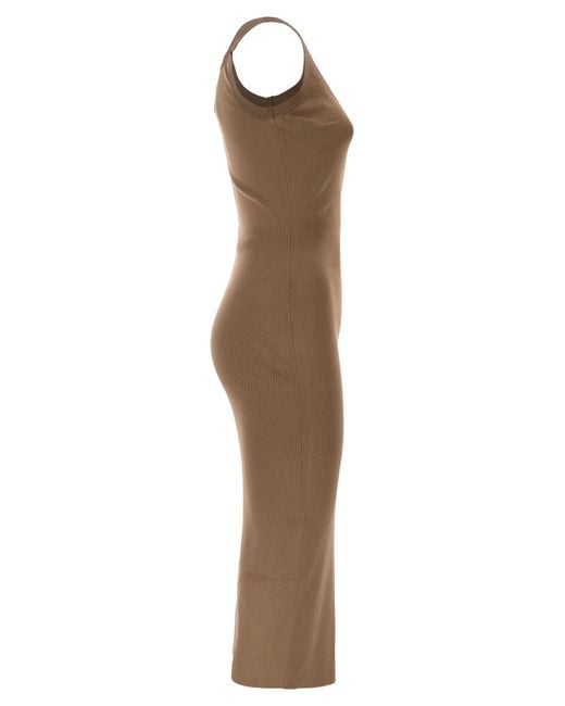 Elisabetta Franchi Brown Knitted Dress With Shiny Viscose Bands