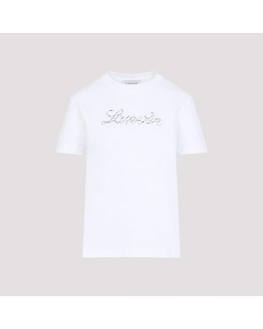 Lanvin White Embroidered Script Logo Cotton T-Shirt