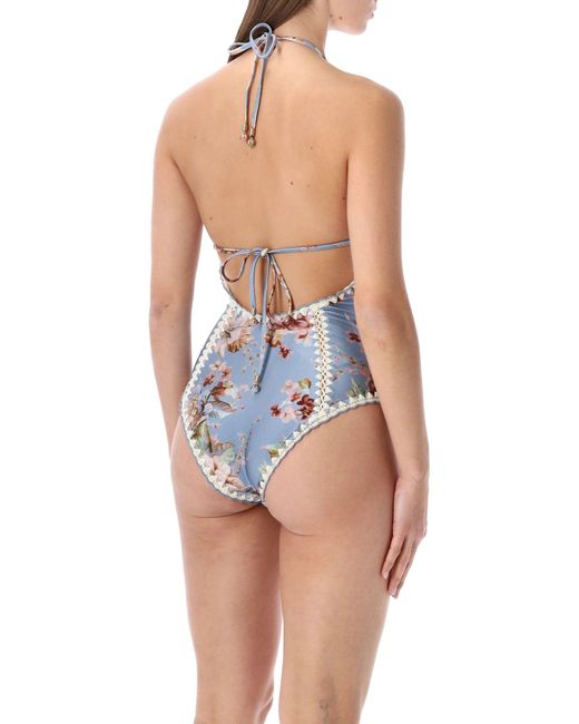 Zimmermann Blue Chambray Crochet One-piece Swimsuit
