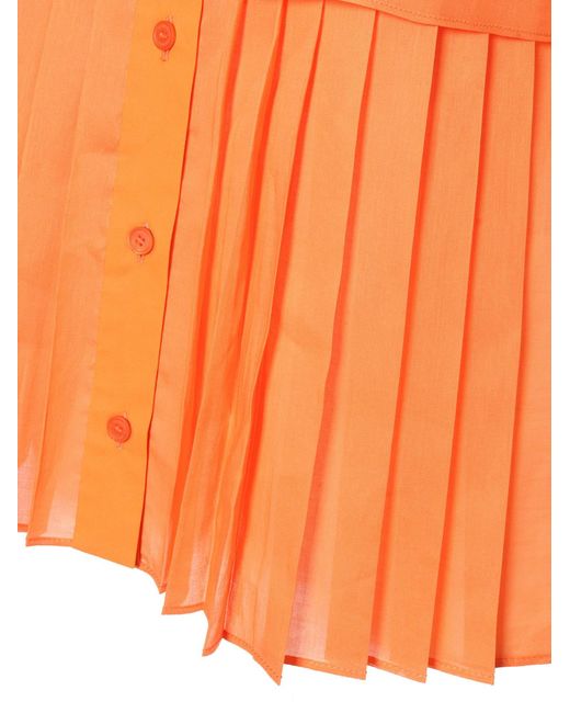 Alberta Ferretti Orange Pleated Cotton Top With Bow Detail