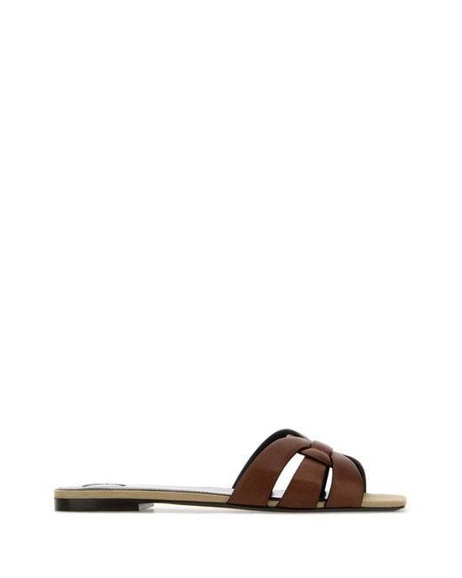 Saint Laurent Brown Leather Slippers