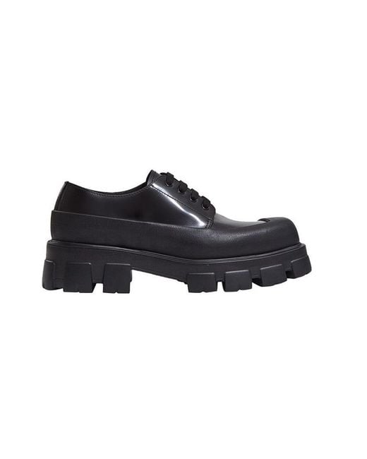 Prada Black Monolith Brushed Leather Lace Up
