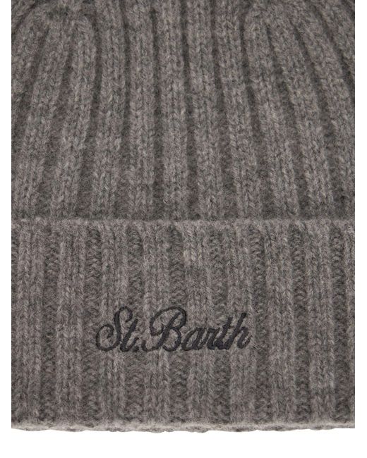 Mc2 Saint Barth Gray Wool Hat With Embroidery for men