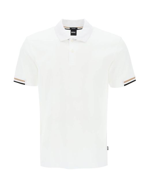 Boss Parlay Polo -Shirt mit Streifendetails in White für Herren