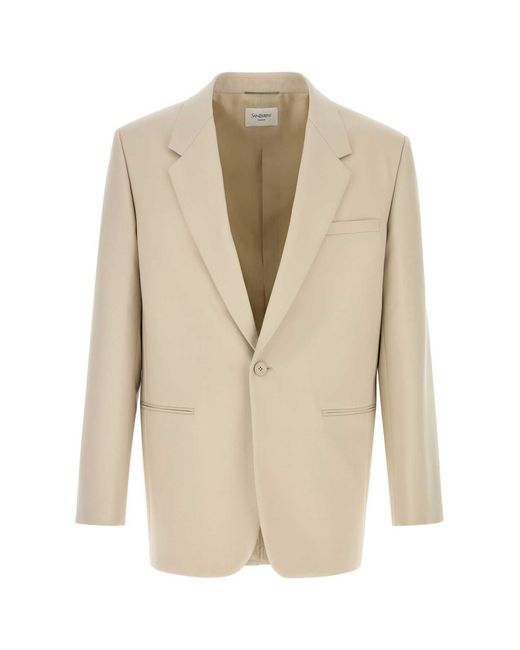 Saint Laurent Natural Sand Wool Blazer for men