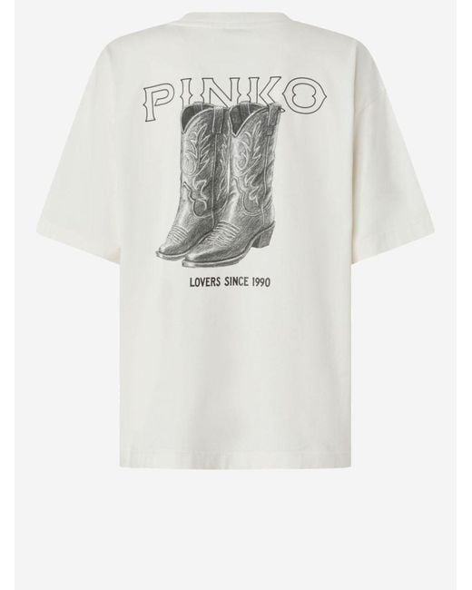 Pinko White Cotton T-Shirt Logo Print