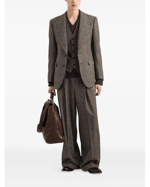 Dolce & Gabbana Gray Wide-Leg Plaid Trousers for men
