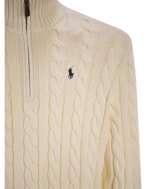 Polo Ralph Lauren Natural Cotton Cable Knit Jumper With Zip Fastening for men