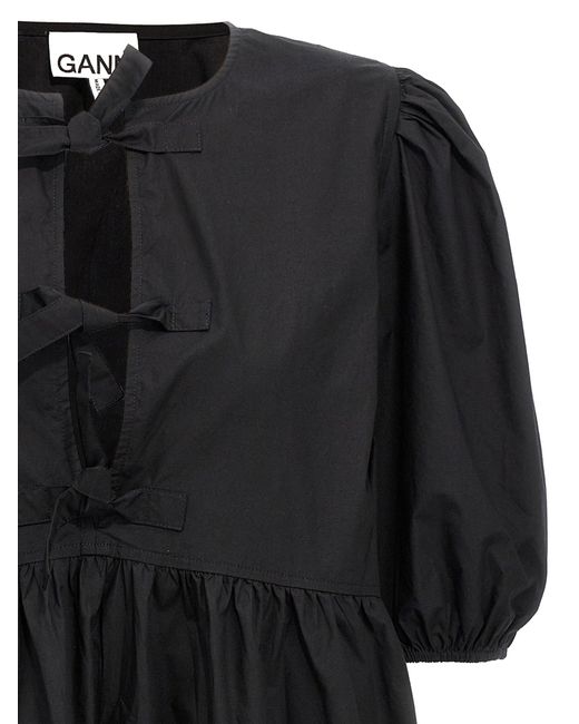 Ganni Knot Poplin -jurk in het Black