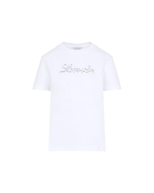 Lanvin White Embroidered Script Logo Cotton T-Shirt