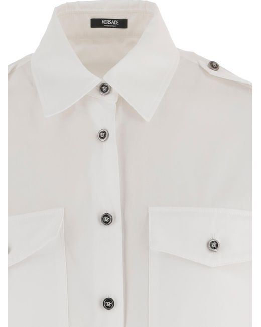 Versace White Cotton Shirt With Contrasting Buttons