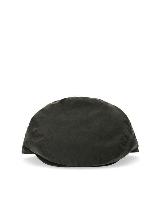 Barbour Black Olive Green Waxed Flat Cap for men