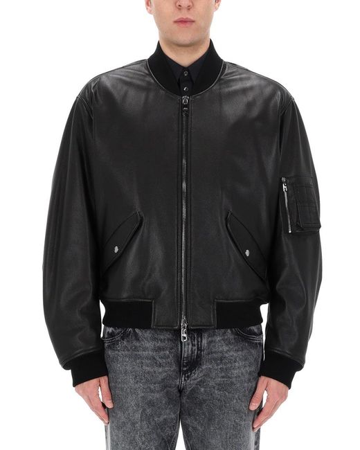 Dolce & Gabbana Black Solid Mock Collar Jacket for men
