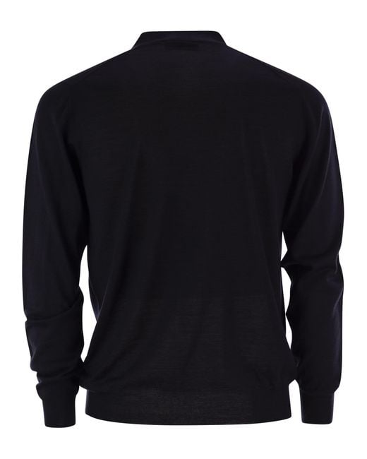 Fedeli Blue Lightweight Virgin Wool Cardigan for men