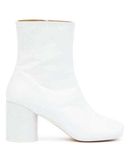 MM6 by Maison Margiela White Leather Ankle Boots