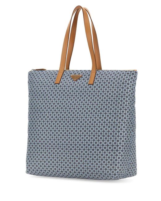Prada Blue Printed Re-Nylon Shopping Bag
