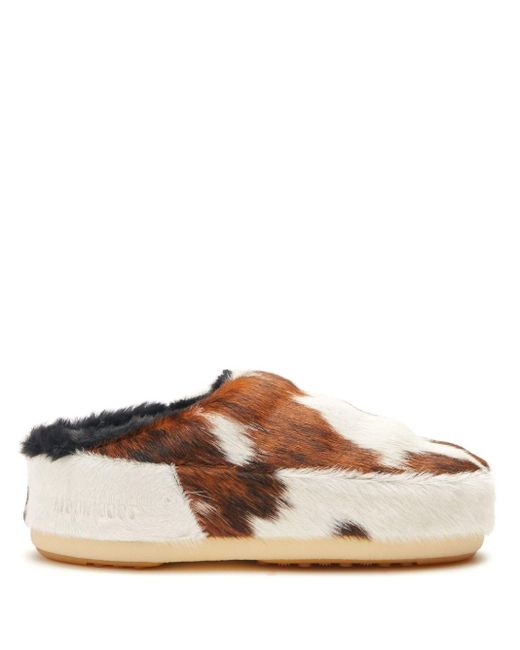 Moon Boot Brown Mules Mit Kuhfell-Optik