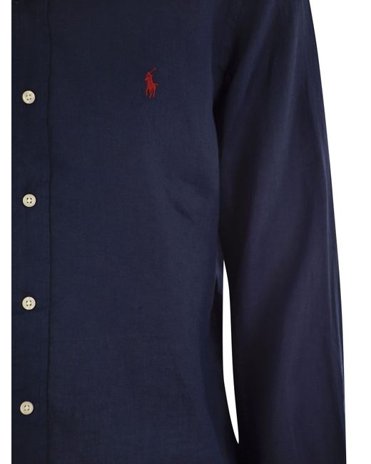 Polo Ralph Lauren Blue Custom Fit Leinenhemd