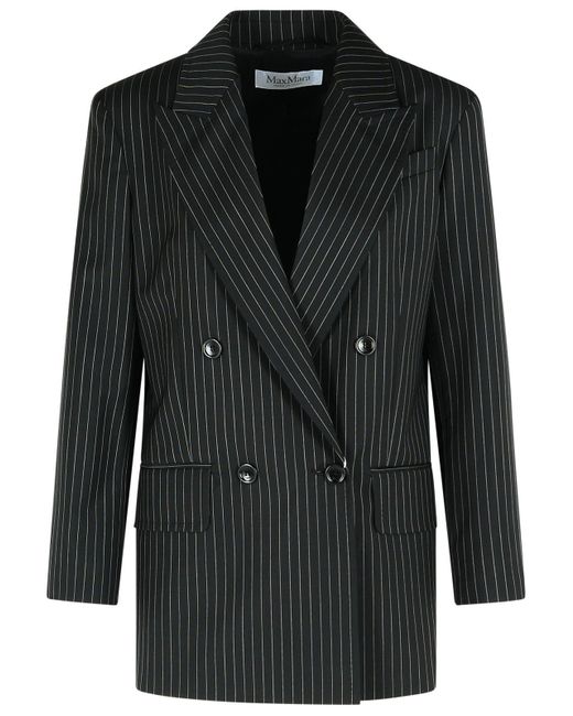 Max Mara Black 'Mattia' schwarzer weißer Nadelstreifen -Wolle Blazer