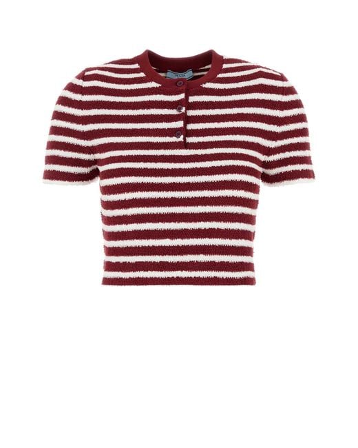 Prada Red Bouclé Crew-Neck Cotton-Blend Knitted Top
