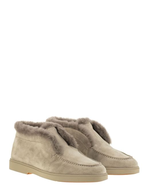 Santoni Natural Desert Boot With Suede Fur