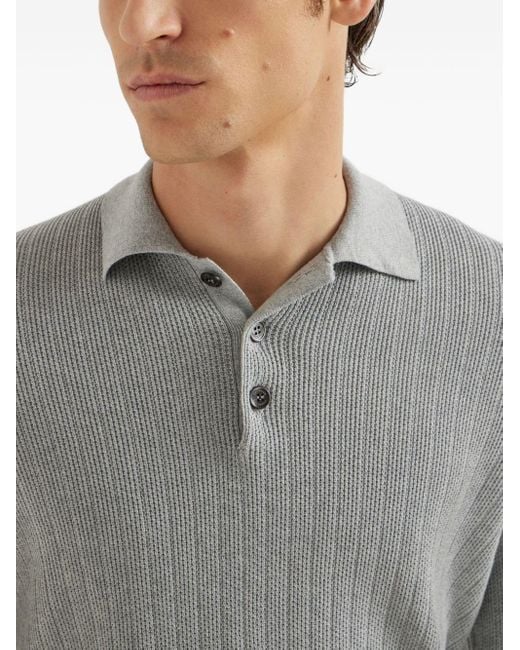 Brunello Cucinelli Gerippter Pullover mit Polokragen in Gray für Herren