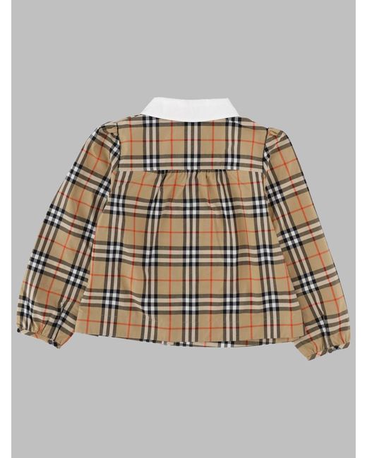 Burberry Natural Mini Checkerboard Cotton Shirt For Girls