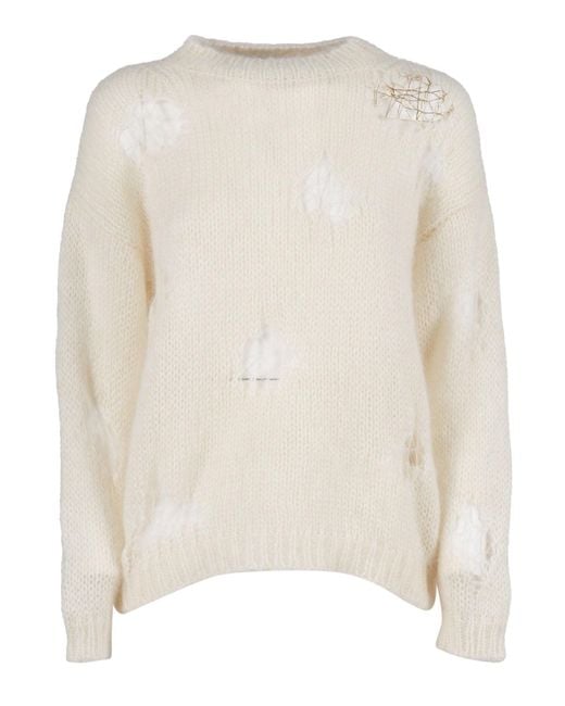 Fabiana Filippi Natural Lightweight Mohair Blend Sweater With Openwork Design